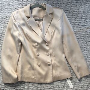 Commense Light Cream Double-Breasted Satin Blazer